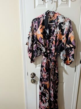 Linea Donatella Black Kimono with Pink and Orange Floral Print